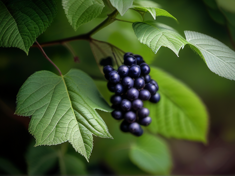 Wild elderberry clusters ripening on the branch